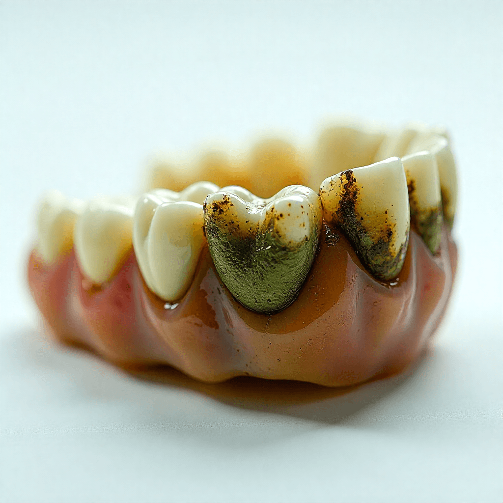 Un primer plano de un modelo de dientes con caries