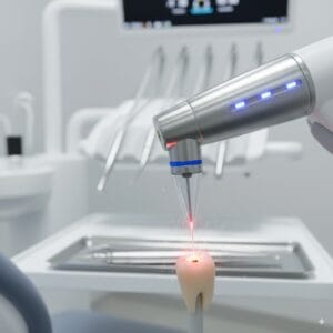 Láser dental en tratamiento odontológico.